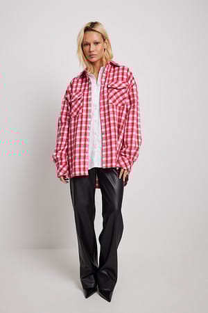 Pink Check Surchemise en laine mélangée