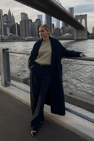 Dark Blue Trench en laine mélangée
