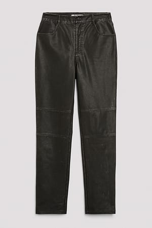 Washed Black Pantalon en similicuir effet usé