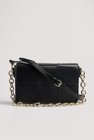 Black Sac bandoulière en cuir tissé