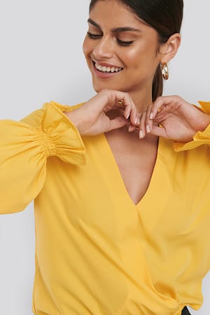 Yellow NA-KD Wrap Over Blouse