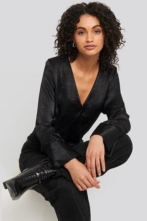 Black NA-KD Wrap Satin Blouse