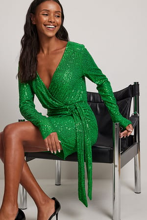 Green Mini robe à paillettes