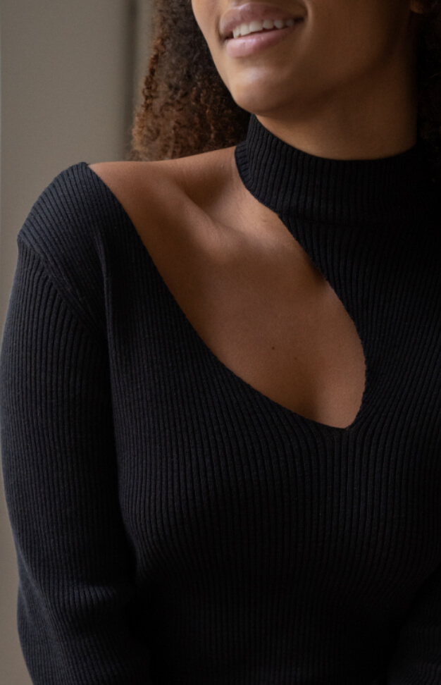 Girl in black with bare shoulder